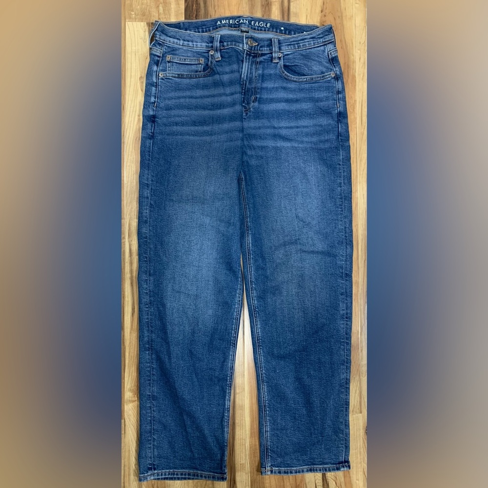 American Eagle 90's Straight Jeans Womens 10 Medium Wash Denim Stretch High Rise